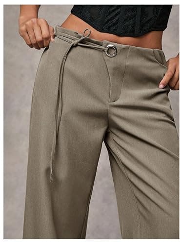 GORGLITTER Women's Low Rise Waisted Dress Pants Wide Leg Straight Trousers Work Slacks Pants Business Casual Outfits thumbnail 4