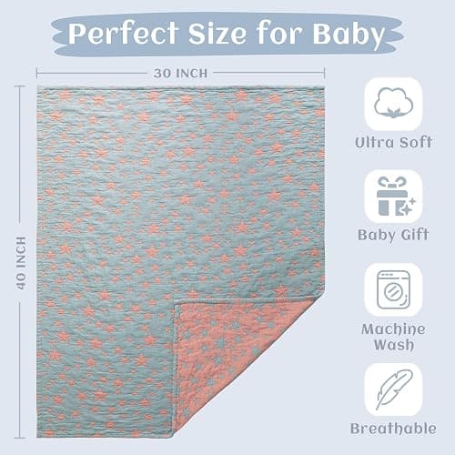 NTBAY 3 Layer Toddler Blanket, Muslin Cotton Jacquard Bed Blankets, Lightweight Thermal Baby Blanket, Super Soft and Warm Crib Blanket for All Seasons, Decoration Gift, 30"x40", Red and Blue Star thumbnail 3