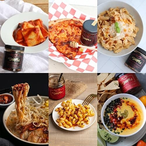 Hot Crispy Oil - Spicy Chili Crisp Blend of Olive Oil, Fresh Crispy Garlic, Shallots & Hot Chili Peppers - Designed for Pizza, Pasta, Eggs, Bread & More - Made in USA - Mild Heat - 6 fl oz - Original thumbnail 6
