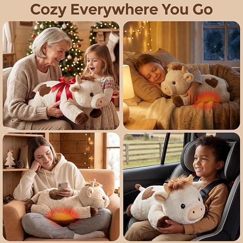 Mewaii Weighted Stuffed Animals with Microwavable Heating Pad - 5lb Adjustable, Heatable & Coolable Cow Plush for Realistic Hug, Removable Inner Pad, Perfect Plush Gift for Kids, Adults (23 Inch) thumbnail 5