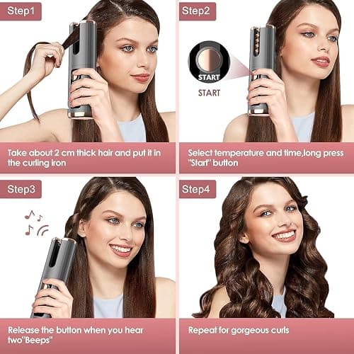 Automatic Hair Iron, Cordless Hair Curler PTC Ceramic Hair Curling Negative Ion Portable 5000mAh Rechargeable USB Anti-Tangle 6 Temperature & Timer 10min Auto Off Curling Wand for Home/Travel Use thumbnail 7