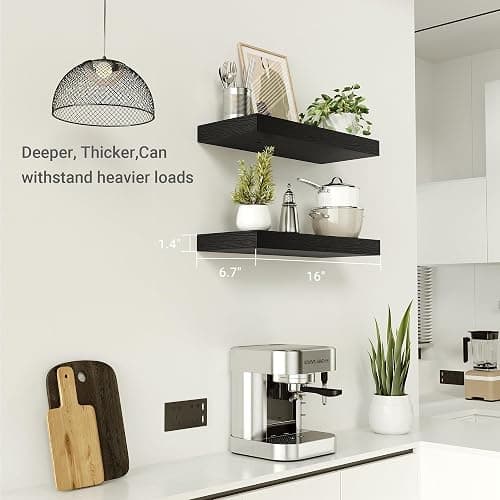Vivelove Black Bathroom Shelves Over Toilet, 16" Floating Shelves, Wall Shelf for Bathroom Bedroom, Living Room, Kitchen, Office Home Decor, Narrow Shelves with Invisible Brackets Set of 2 thumbnail 3