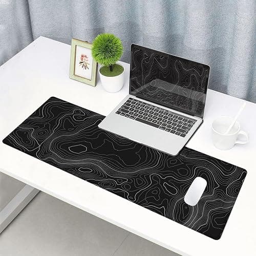 SANWUMIAN Gaming Mouse Pad, Large Topographic Mouse Pads for Desk, Non-Slip Rubber Base Mousepad, Keyboard Mouse Mat, Desk Pad with Stitched Edges, 31.5x11.8inch, Black Geographic Lines thumbnail 6