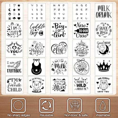 Panitay 100 Pcs White Bibs Bodysuits Decorating Kit for Baby Shower Games, 25 Guests DIY Baby Bodysuit Painting Activity Set(Retro) thumbnail 6