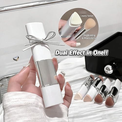 2 in 1 White Korean Color Changing Foundation Stick with Brush, Cover Cream Stick Foundation, Moisturizing Long-Lasting Hydration Makeup, Light Coverage Concealer, (01-Ivory White) thumbnail 6