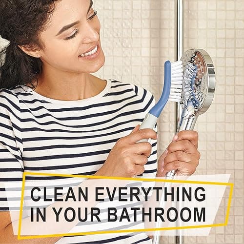 Scrub Brush Set of 6 pcs - Cleaning Shower Scrubbers with Squeegee for Shower Glass and Adhesive Wall Hooks Including Grout Cleaner Brush, Scrub Brushes for Cleaning Bathroom, Shower, Tile, Bathtub thumbnail 7
