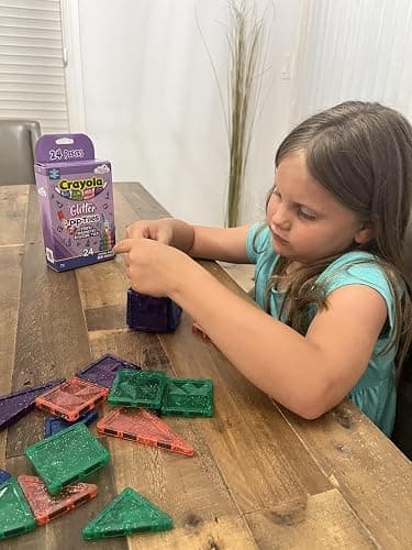 CreateOn Crayola Mini Magnetic PIP-Tiles, Building Set for Kids, Magnetic Building Toys for Kids, STEM Travel Toys for Boys and Girls Ages 3+, 24-Piece Set (Glitter) thumbnail 7