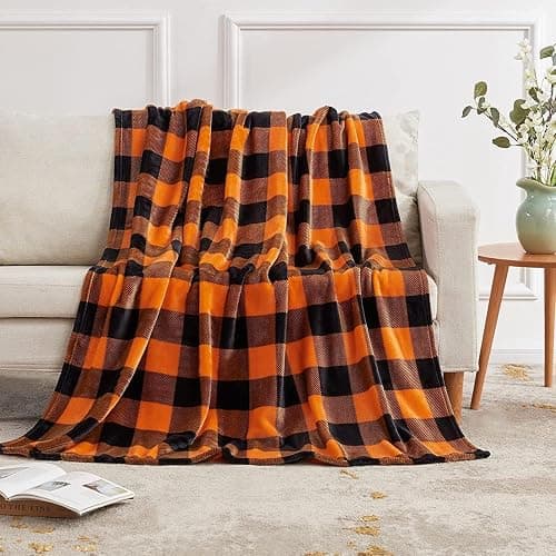 CEKUIA Sherpa Fleece Blanket Sofa Throw Flannel Plaid Throw for Couch Bedroom Chair Home Decor, Lightweight Fluffy Microfiber Check Pattern Travel Blanket 130x150 cm thumbnail 4