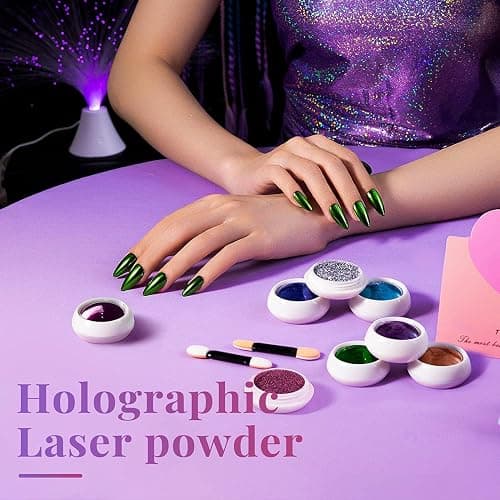 Beetles Chrome Nail Powder Mirror Effect Holographic Aurora Iridescent Pearlescent Manicure Art Decoration Glitter, 8 Colors 1g or 0.5g/Jar DIY Nail Art - A-Sliver Set thumbnail 2