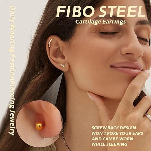 FIBO STEEL 8 PCS 16G Cartilage Earrings Helix Piercing Jewelry for Women Stainless Steel Opal CZ Conch Daith Tragus Piercing Jewelry Flower Snake Leaf Screw Back Stud Earrings Set thumbnail 2