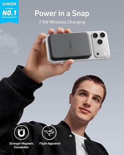 Anker 621 Magnetic Portable Charger (MagGo), 5,000mAh Wireless Power Bank with USB-C Cable, Magsafe-Compatible Battery Pack for iPhone 17/16/15/14/13/12 Series (Black) thumbnail 2