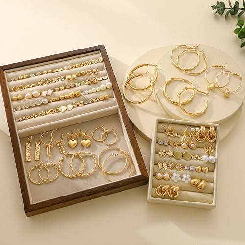 75 Pairs Gold Stud Earrings Set for Women, Trendy Hypoallergenic Pearl Cubic Zirconia Multiple Piercings Earrings Packs, Stud Hoops Earrings for Gift Jewelry thumbnail 8