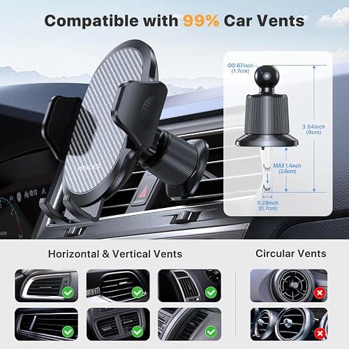 Miracase Phone Holders for Your Car with Metal Hook Clip, Air Vent Cell Phone Stand Car Mount, Universal Automobile Cradle for Garmin GPS Fit iPhone Android and All Smartphones, Dark Black thumbnail 2