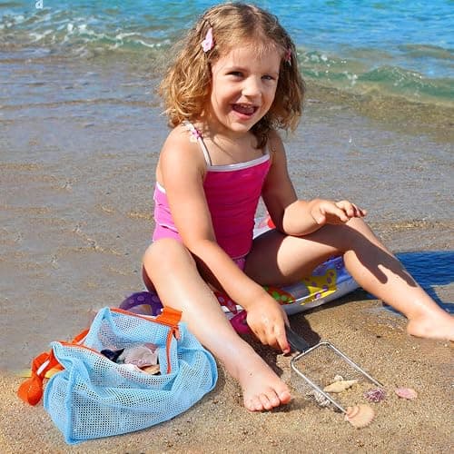 Vodolo Beach Mesh Shovel with Mesh Beach Bag for Shell Collecting, Kids Filter Sand Scooper for Picking Up Shells, Shark Tooth Sifter Dipper for Boys and Girls, Toy thumbnail 4