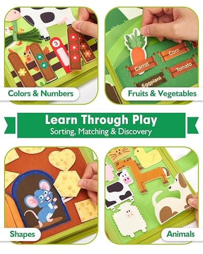 hahaland Busy Book for Toddlers 1-3 - Montessori Toys Busy Board for 1 Year Old Boy Gifts Girl Toys Educational Learning Quiet Activity Books Gifts Toddler Easter Basket Stuffers One Year Travel Toys thumbnail 6