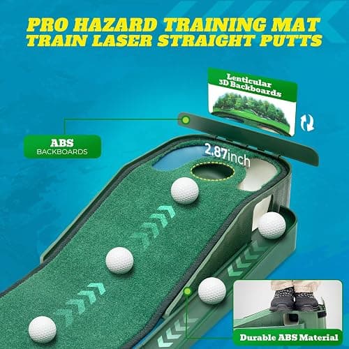 Putting Green Indoor - Golf Putting Mat with Realistic Green Speed,Dual Hazard Putting Mat, Ball Return, Velvet Surface, 8ft Practice Putting mat, Indoor&Outdoor Training Aid - Perfect Golf Gift thumbnail 3