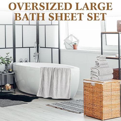 Hillsuren 6 Pcs Oversized Bath Towels for Adults 35x70 Inches Black & White Striped Extra Large Bath Towel Sets Bathroom Sheets Jumbo Shower Towels Quick Dry Absorbent Soft Microfiber for Women Men thumbnail 2