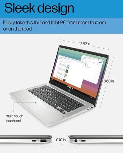 HP Chromebook 14 Laptop, Intel Celeron N4120, 4 GB RAM, 64 GB eMMC, 14" HD Display, Chrome OS, Thin Design, 4K Graphics, Long Battery Life, Ash Gray Keyboard (14a-na0226nr, 2022, Mineral Silver) thumbnail 5