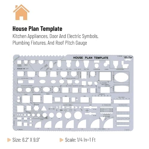 Mr. Pen- House Plan, 3 pcs, Interior Design and Furniture Templates | Clear Flexible Plastic, Drafting Tools, Ruler Shapes for Architecture, 1/4 Inch Scale, Kitchen, Bath, Bedroom, Office thumbnail 3