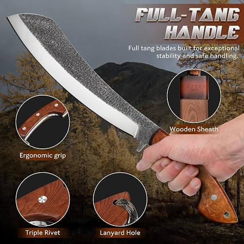 Golden Bird Outdoor Messer Survival Machete Großes Full Tang Design mit Holzgriff und Eichenholz-Scheide – Präzise Bushcraft Messer für Camping, Gartenarbeit und Überlebenssituationen- Geschenke thumbnail 4