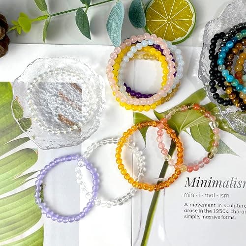 JEWPARK 20Pcs 6mm Gemstones Beaded Stretch Bracelet for Women Crystal Stone Bracelets Round Beads Semi-Precious Stretch Bracelet Set Unisex thumbnail 7