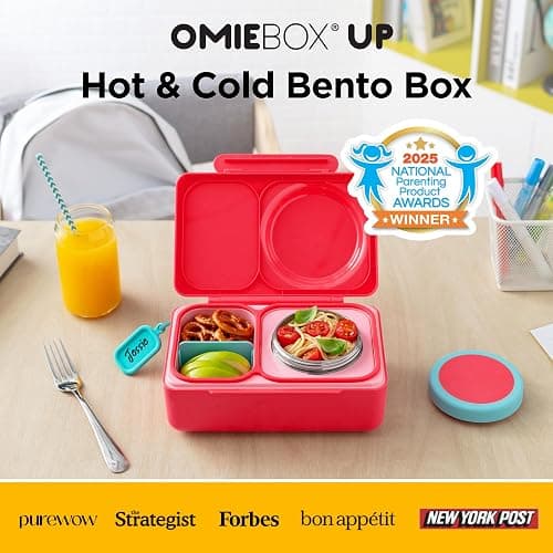 Omie OmieBox UP bento Box for Kids | Insulated Lunch Box | Leak Proof Vacuum Insulated Thermal Food jar | Cooler ice Pack | 2 Compartments (Cherry Pink) thumbnail 3