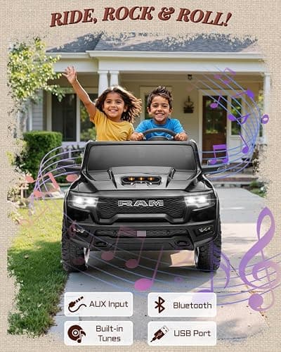 24V Ride on Toys for Big Kids, Licensed RAM 1500 RHO Electric Car for Kids w/Remote Control, Ride on Truck w/Bluetooth, LED Lights, Truck Bed Storage, Gear Shifter & Soft Start (Black) thumbnail 4