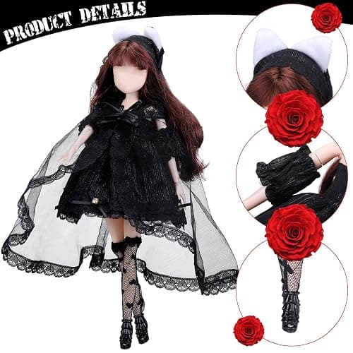 Wettarn 6 Pcs Gothic Doll Clothes and Accessories 12'' Black Doll Clothes Outfits Wedding Tutu Ballet Dress for Women Toy Outfits Party Princess Gown for Cosplay Gift Dress Stocking thumbnail 3