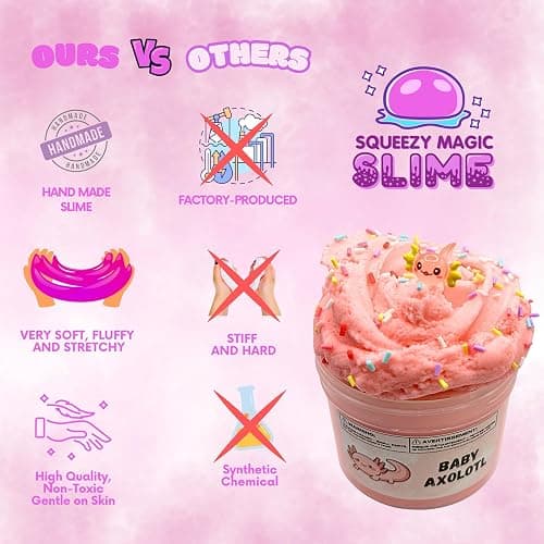 Baby Axolotl Slime – 8oz Cloud Slime, Bubblegum Scented, Soft & Stretchy Slime, ASMR Sensory Toy, Non-Sticky & Fluffy, for Kids & Adults, Great for Birthdays thumbnail 3