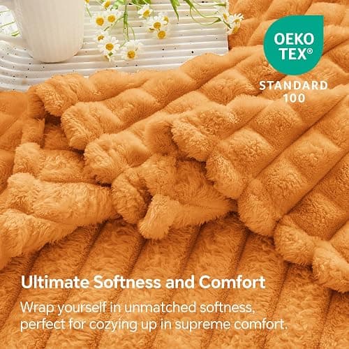BEDELITE Burt Orange Fall Throw Blanket for Couch, Gifts for Women, 50"x60" | Cute Checked Soft Warm Fluffy Blanket for Bed Sofa, Lightweight Plush Cozy Fuzzy Blanket for Room Fall Decor, All Season Use thumbnail 6