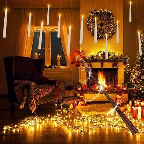 CAKETYCG 24 Pcs Halloween LED Magic Hanging Floating Candles, Taper Flickering Flameless with 2 Magic Wands - Candle Set for Halloween, Christmas, Weddings, Birthdays & Fantasy Ambiance... thumbnail 7
