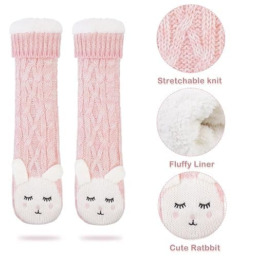 Fupoia Womens Slipper Socks Winter Warm Plush Fleece Lining Mid-culf Anti-skid Socks 3D Animal House Socks thumbnail 3