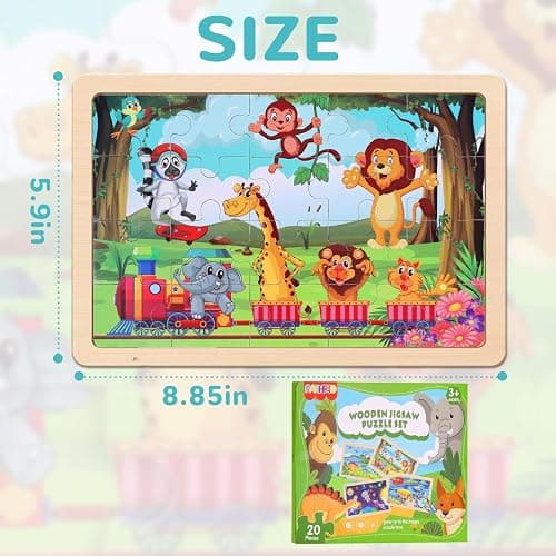 Wooden Educational Jigsaw Puzzles for Preschool Kids Ages 3-5, 4-Pack with 20 Pieces Dinosaur, Space, Transportation Wood Puzzles Set, Toddler Brain Teaser Toys, Gifts for Boys Girls Ages 3 4 5 6 thumbnail 3