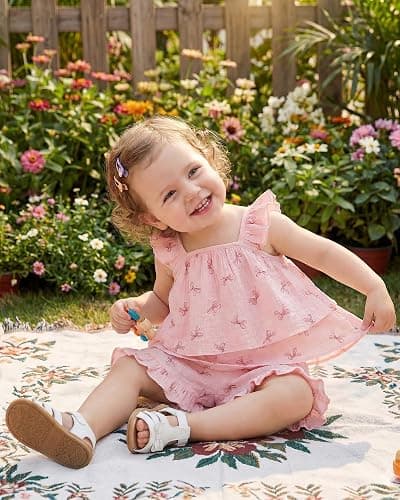 Jecson Toddler Girl Outfits Baby Girl Summer Clothes Sleeveless Ruffle Dress Tops and Shorts Clothing Sets 12M-4Y thumbnail 4