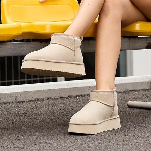 OOW Ankle Platform Boots for Women Genuine Suede Short Winter Snow Boot with Cozy Memory Foam thumbnail 4