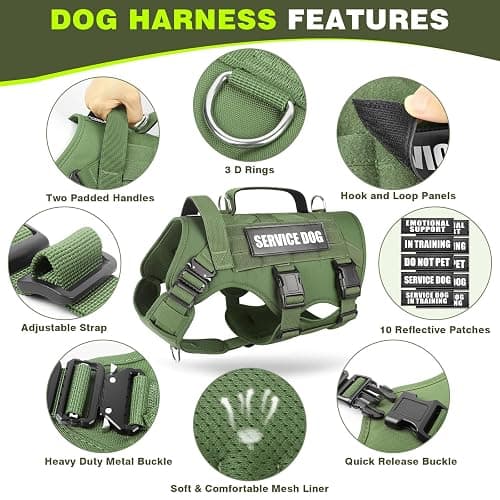 WINSEE Service Dog Vest Harness for Medium Dog, Tactical Working MOLLE Vest with 10 Pet Patches, No Pull Heavy Duty Harness for Training Walking thumbnail 5