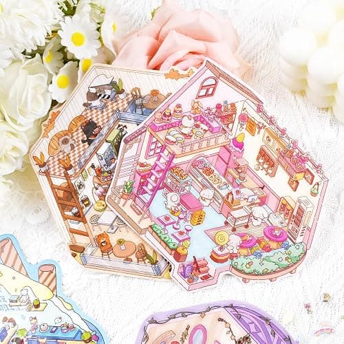 24 Sets 3D Scene Sticker Therapy Fun Cartoon Make Your Own Room Shop Scenes DIY House Stickers for Kids Cartoon Animal Relief Stress Own thumbnail 3