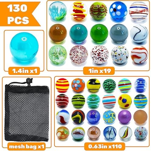 130 PCS Glass Marbles Bulk, Colorful Assorted Marbles for Kids, Marble Run Games and Accessories for Boys and Girls, Beautiful Marble Collections for Home Decoration thumbnail 3