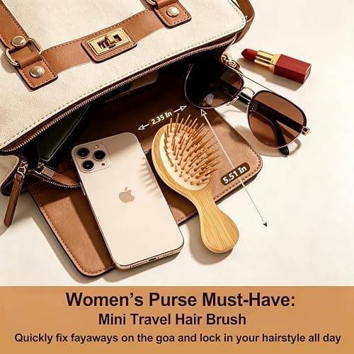 Mini Travel Hair Brush for Detangling Curly, Thick, Wet and Dry Hair | Small Compact Bamboo Brush for Women Girls, Easily Removes Knots; Travel Must-Have for Purse, Car, Office, Gym, Beach & Trips thumbnail 2