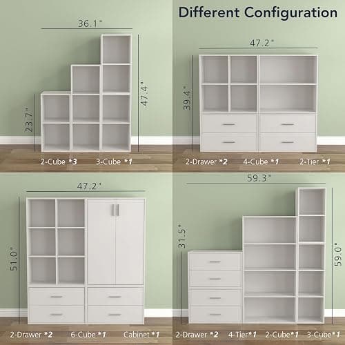 Homes: Inside + Out Apexa 4-Cube Storage Organizer Shelves, Stackable Wood Bookcase Fits Cubby Bins for Organization, Dorm Teen Room Decor & Home Office, White thumbnail 10