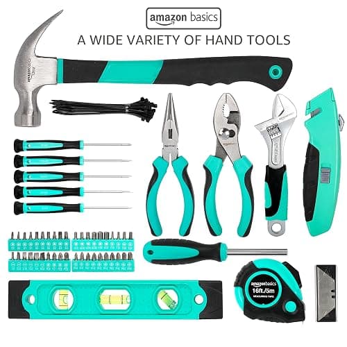 Amazon Basics 104-Piece Home Repair Household Tool Set with Easy Carrying Round Pouch, Portable Hand Tool Kit, Turquoise, 14.4 x 11.4 x 3 inches thumbnail 5
