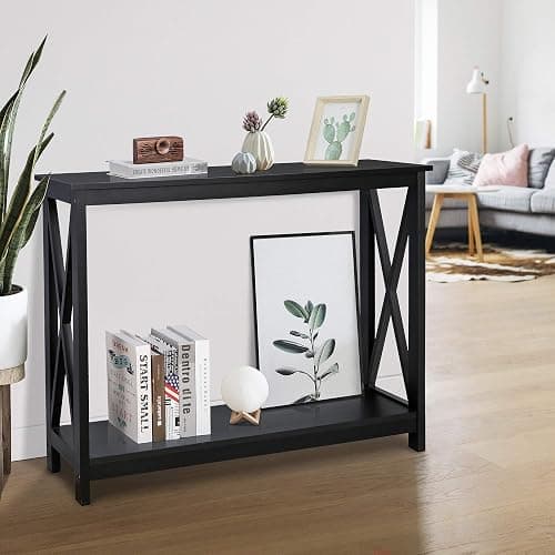 SUPER DEAL Console Table 39.5”, 2-Tier Narrow Sofa Side Table with Storage Shelf, Entrance Table for Hallway/Foyer/Living Room/Corridor/Office, Black thumbnail 5