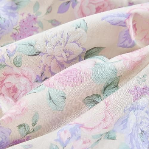 Joyreap 3pcs Floral Cotton Comforter Set for Girls, Pink Purple Flowers on Light Khaki Design, Twin Size Soft n Cozy Bedding Comforter Set for All Season- 68x88 inches thumbnail 7