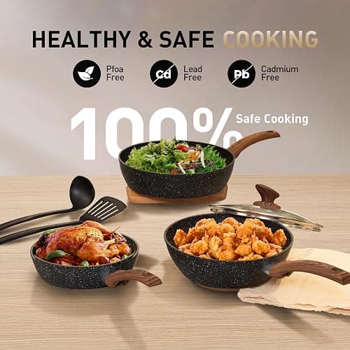 MAISON ARTS Pots and Pans Set Non Stick, 12 Piece Black Granite Kitchen Cookware Induction Compatible, Pot and Pan Sets for Cooking Nonstick thumbnail 7