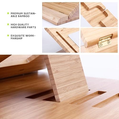 ELETIUO Tablet Desktop Stand Height Adjustable,Foldable Bamboo Drawing Ipad Holder,Multi-Angle Portable Stand Organizer,Compatible with 12.9 inch ipad pro 3rd/4th Gen thumbnail 6