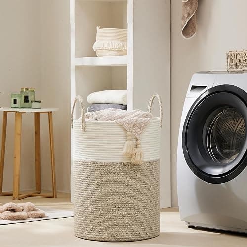 Cotton Rope Laundry Hamper by YOUDENOVA, 58L - Woven Collapsible Laundry Basket - Clothes Storage Basket for Blankets, Laundry Room Organizing, Bedroom Storage, Clothes Hamper – Brown thumbnail 2