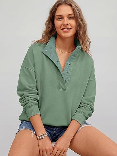 ANRABESS Womens Oversized Sweatshirt Long Sleeve Henley Pullover Tops 2026 Spring Casual Button Loose Fit Teens Outfits thumbnail 4