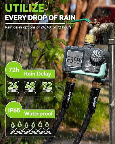 RAINPOINT Water Timer for Garden Hose - Sprinkler Timer with Brass Swivel - Rain Delay/Manual Watering/Automatic Irrigation Programmable Faucet for Yard, 2 Outlet thumbnail 6