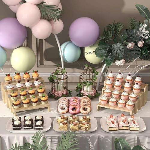 2 Set Wooden Tiered Risers Display Stands for Vendor Events,Stackable Wood Cupcake Display Stand,Farmhouse Decor Wood Dessert Table Display Set,Vendor Booth Display Items,Food Display Risers for Party thumbnail 2