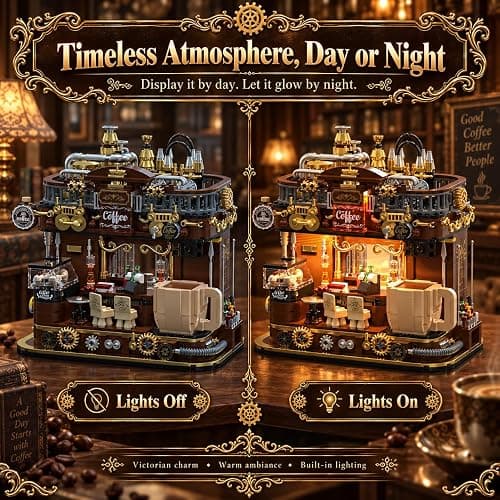 modopia Retro Steampunk Coffee Shop Building Set, Cafe House for Adults | City Retro Corner Tiny Architecture with Light, Vintage Street View Model, Home Bookshelf Decor Gift Ideas thumbnail 3